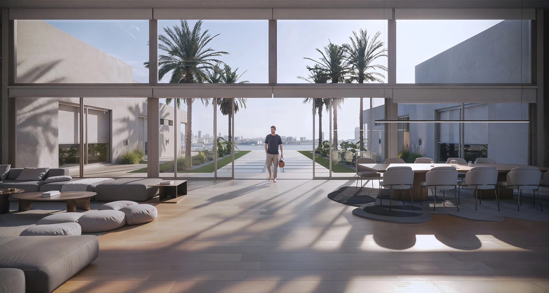 Canal House — living comedor, vista al horizonte