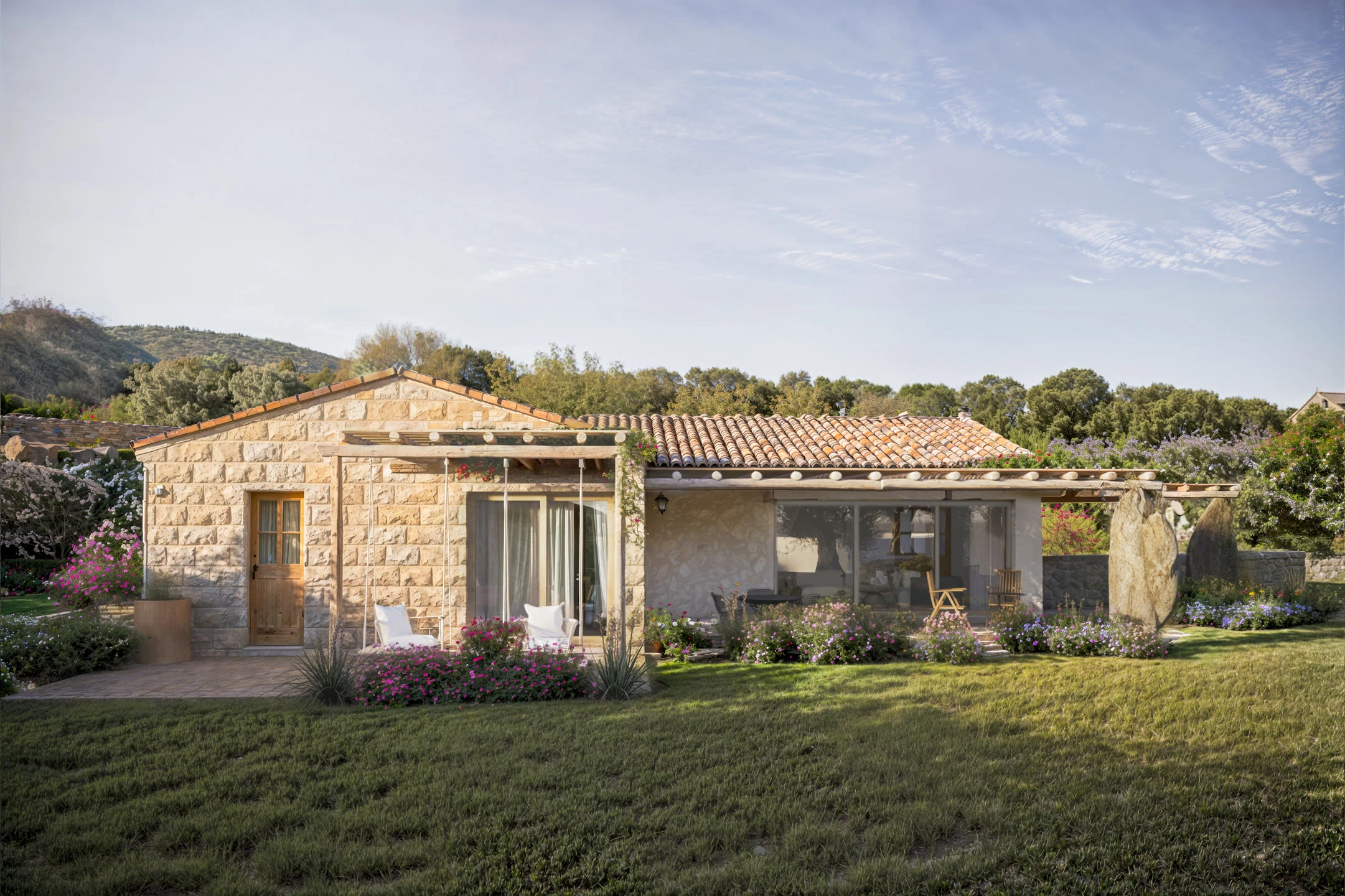 Render arquitectónico · Stazzu · vivienda mediterránea unifamiliar · Sardegna Italia · Arcando Visual